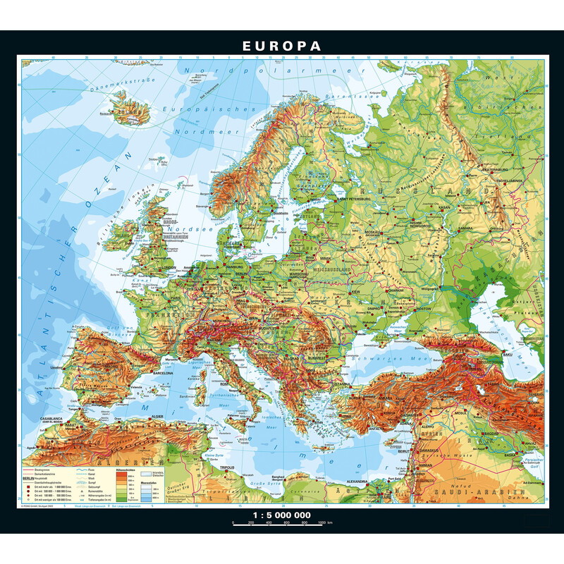 PONS Hartă continentală Europa fizică & politică (130 x 115 cm)