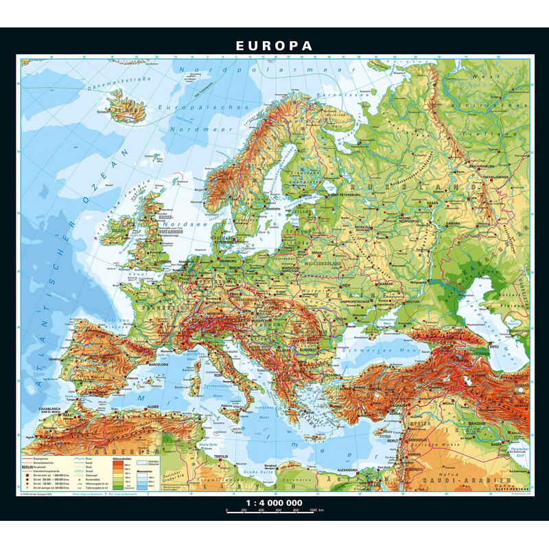 PONS Hartă continentală Europa fizică & politică (158 x 142 cm)