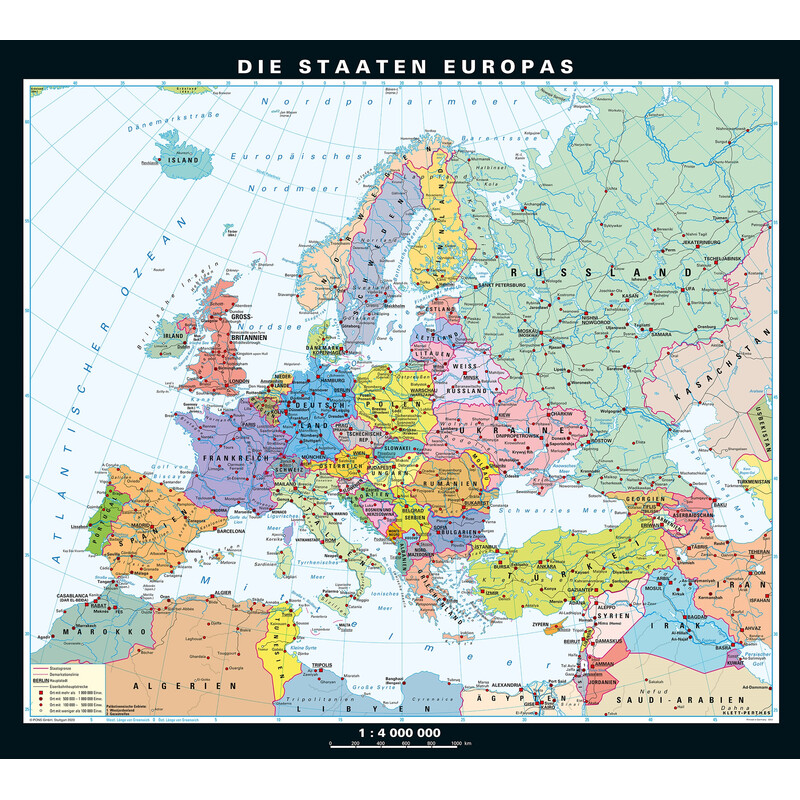 PONS Hartă continentală Europa fizică & politică (158 x 142 cm)