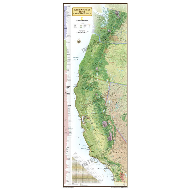 National Geographic Harta regionala Pacific Crest Trail (46 x 122 cm)