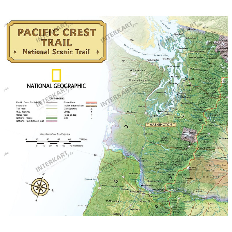 National Geographic Harta regionala Pacific Crest Trail (46 x 122 cm)