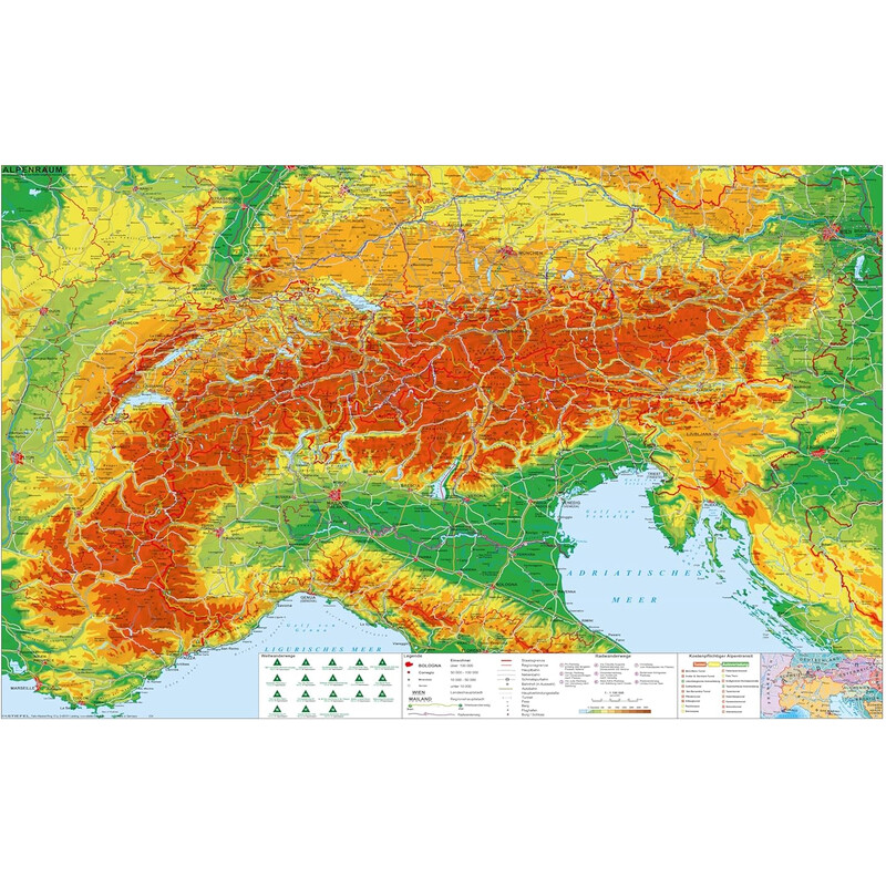 Stiefel Harta regionala Alpenraum mit Weitwander- und Radfernwegen (98 x 68 cm)