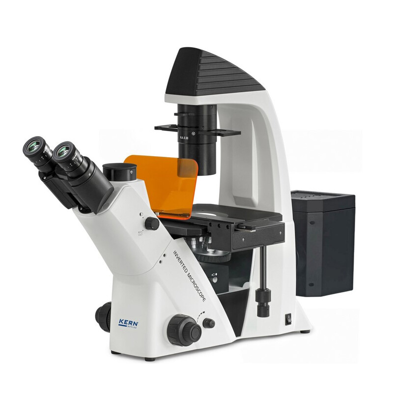 Kern Microscop inversat OCM 166, FL, PH, trino, invers, N.A. 0,3 Condensator fix, 10x-40x, 30W LED, Al, 100W HBO, Dl