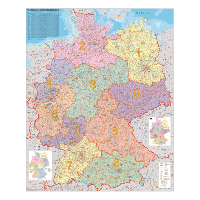Stiefel Harta politică a codurilor poștale din Germania (100 cm x 140 cm)