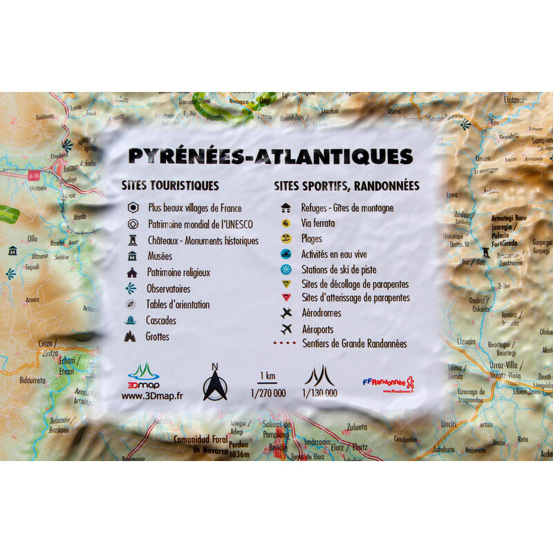 3Dmap Harta regionala Pyrénées-Atlantiques (61cm x 41cm)