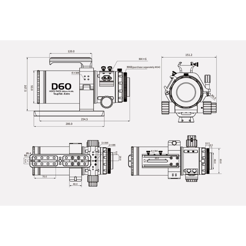 ToupTek Refractor apochromat HOPE D60 60/280 Tilter