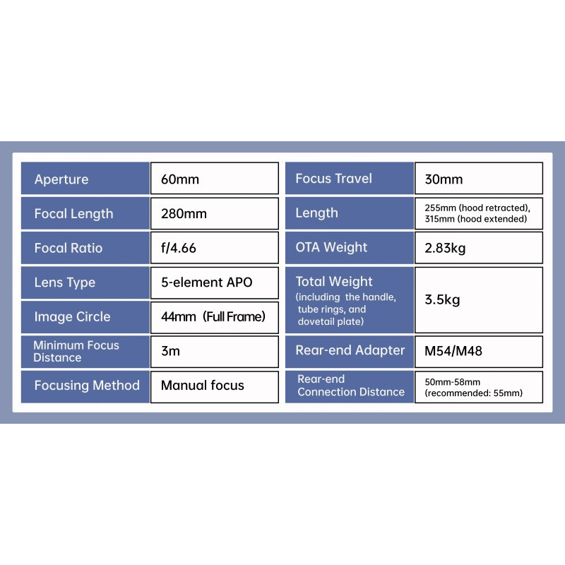 ToupTek Refractor apochromat HOPE D60 60/280 f/4.66