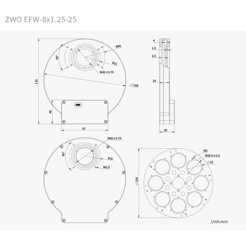 ZWO Roata filtre EFW 8x 1,25"