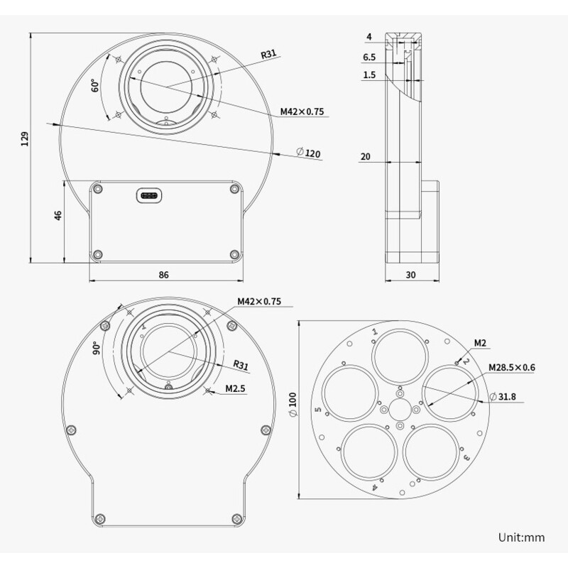 ZWO Roata filtre EFW 5x 1,25"