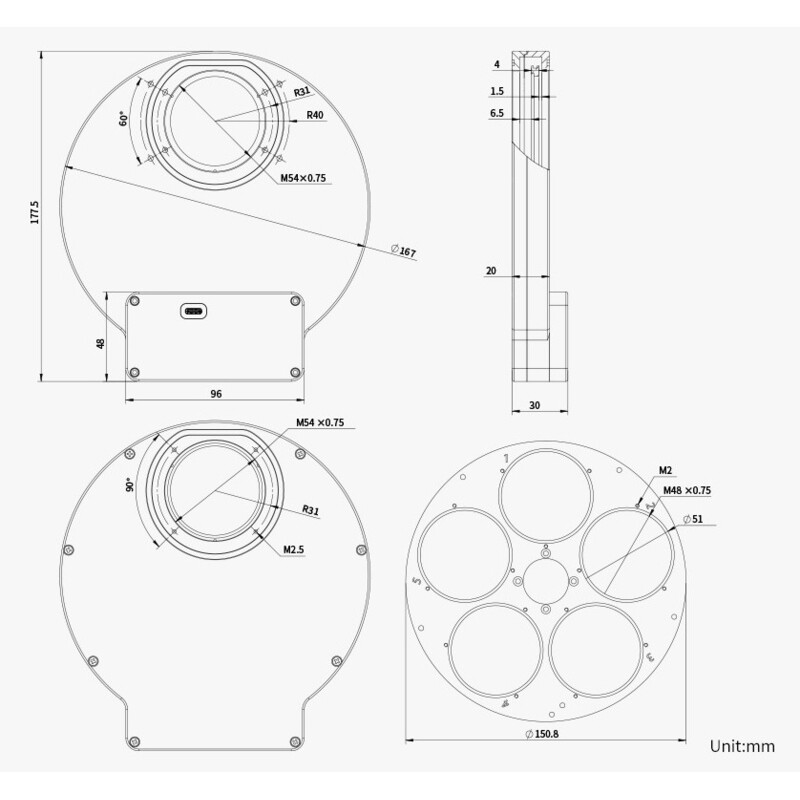 ZWO Roata filtre EFW 5x 2"