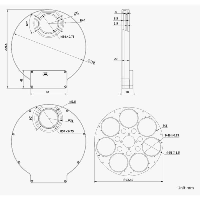 ZWO Roata filtre EFW 7x 2"