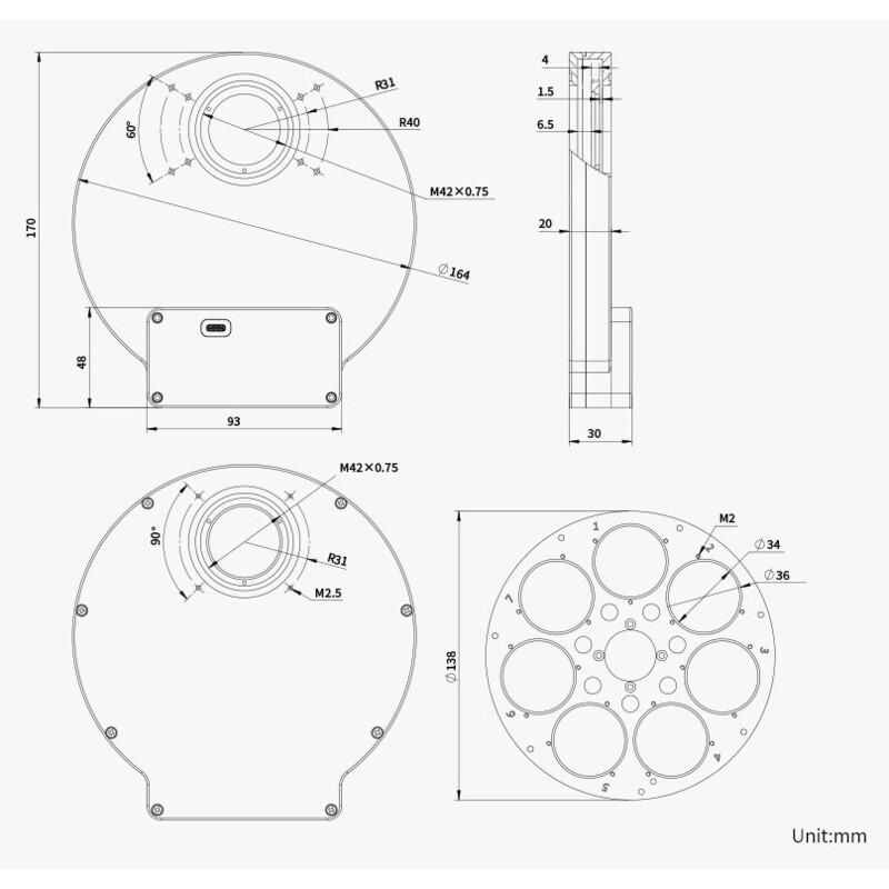 ZWO Roata filtre EFW 7x 36 mm