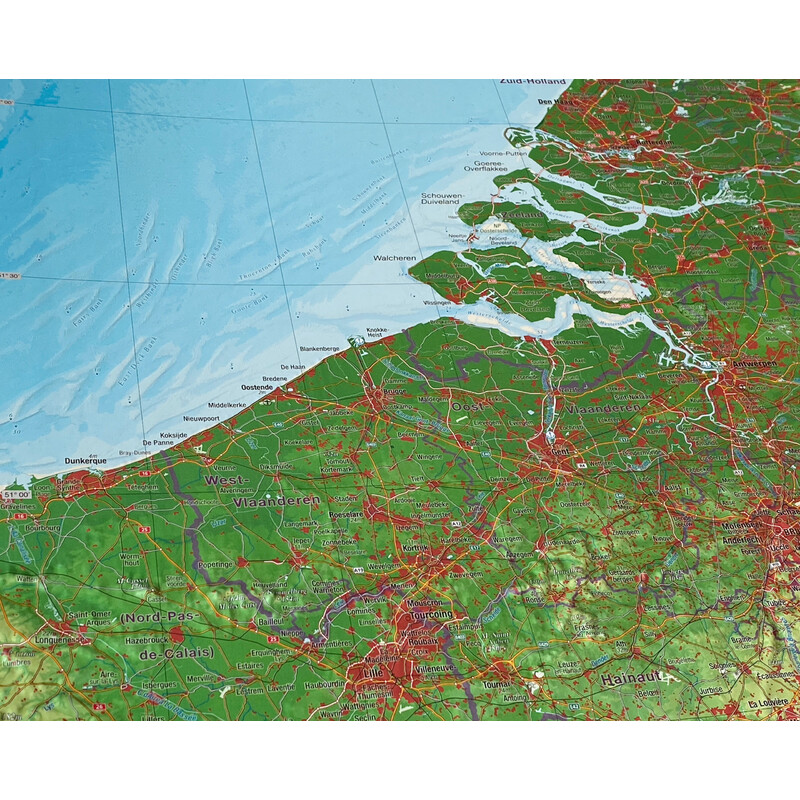 Georelief Harta regionala Benelux (57 x 77 cm)