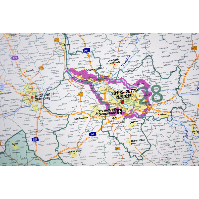 GeoMetro Harta regionala Coduri poștale din Saxonia Inferioară (100 x 123 cm)